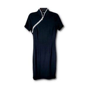 💎189 Homeyee Short Sleeve Retro Zip Detail Black Dress